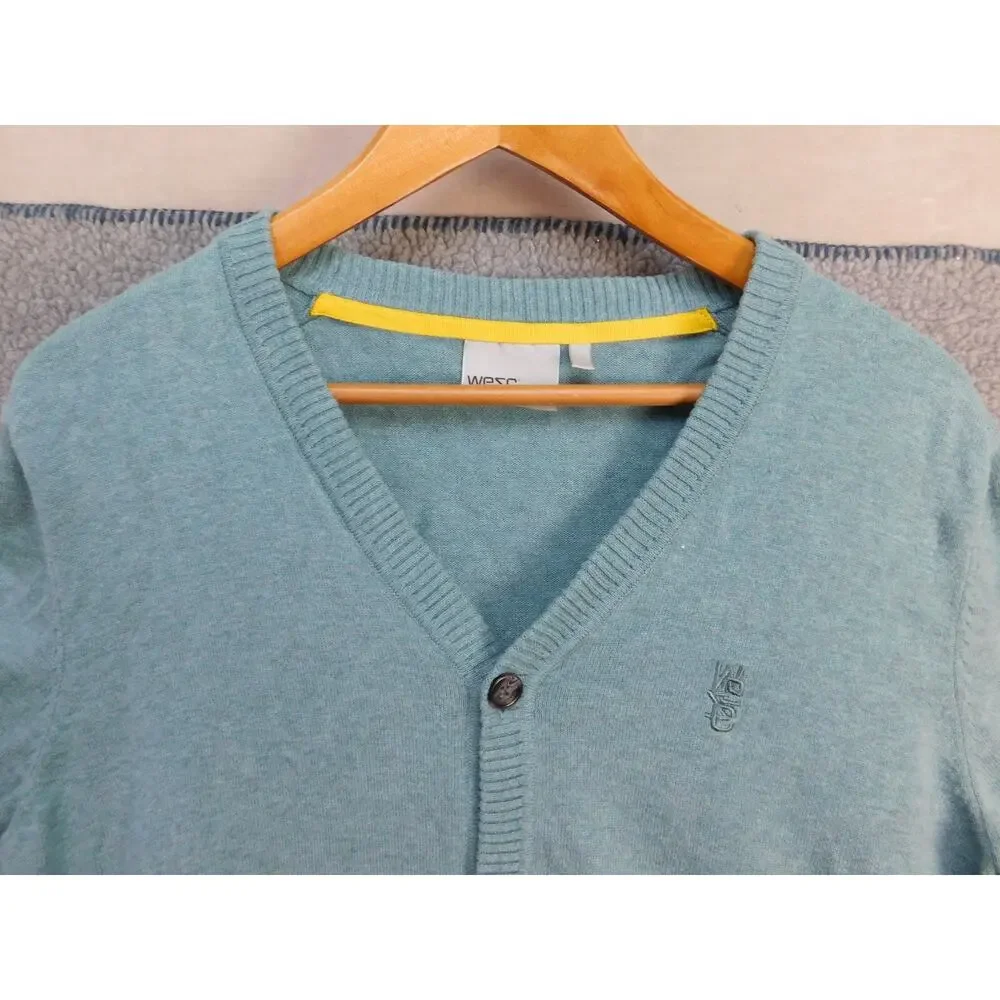 WESC Knitted Long Sleeve Sweater Cardigan Mens M Blue Skateboard Sweden